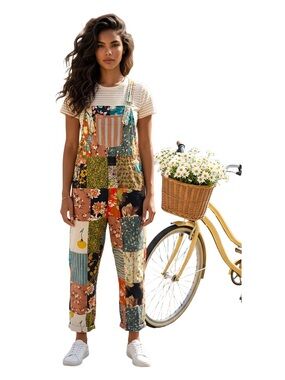 Patchwork Floral Cotton Overalls - Multi